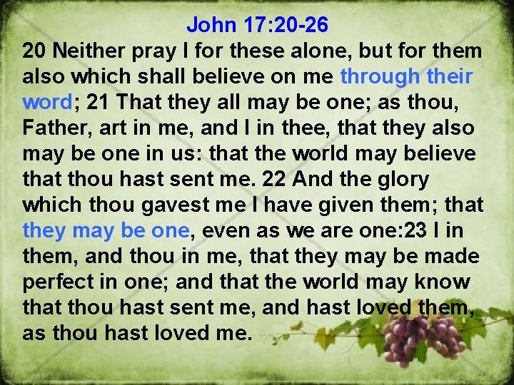 John 17: 20 -26 20 Neither pray I for these alone, but for them