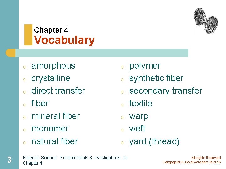 Chapter 4 Vocabulary o o o o 3 amorphous crystalline direct transfer fiber mineral