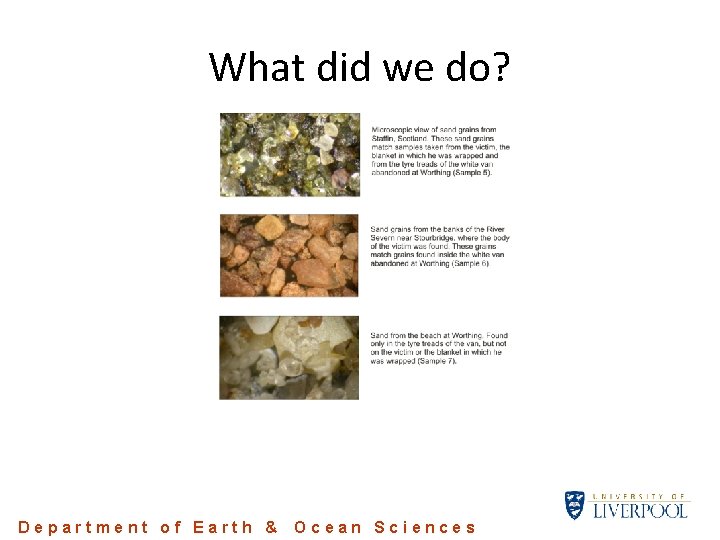 What did we do? Department of Earth & Ocean Sciences What did we do? Department of Earth & Ocean Sciences