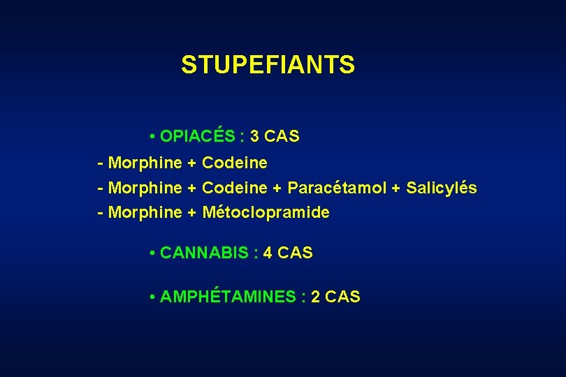 STUPEFIANTS • OPIACÉS : 3 CAS - Morphine + Codeine + Paracétamol + Salicylés