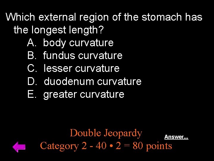 Which external region of the stomach has the longest length? A. body curvature B.