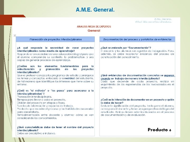 A. M. E. General. Producto 6 