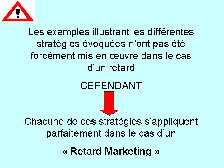 Les exemples illustrant les différentes stratégies évoquées n’ont pas été forcément mis en œuvre