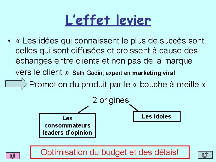 L’effet levier • « Les idées qui connaissent le plus de succès sont celles