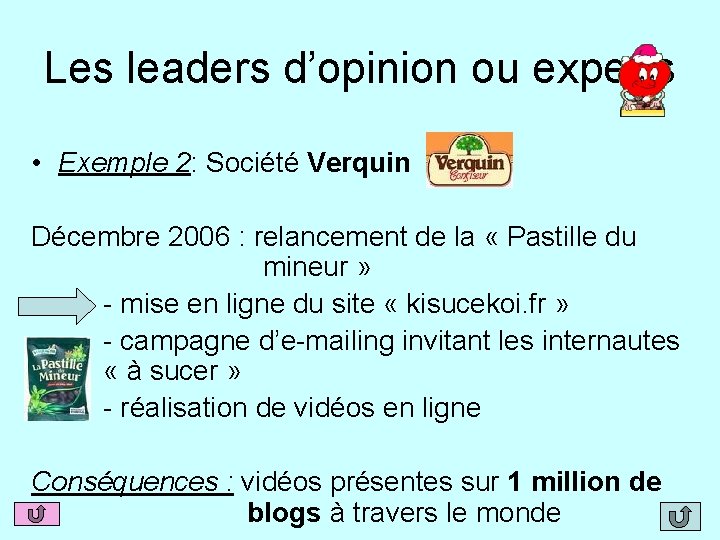 Les leaders d’opinion ou experts • Exemple 2: Société Verquin Décembre 2006 : relancement