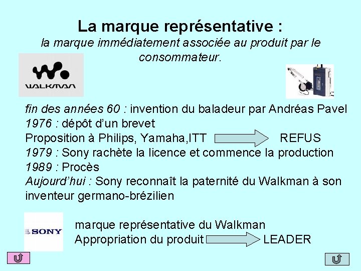 La marque représentative : la marque immédiatement associée au produit par le consommateur. fin