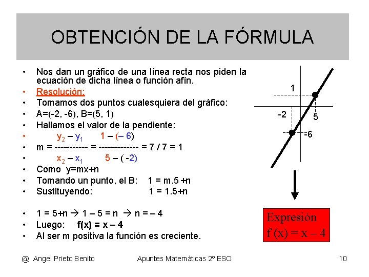 OBTENCIÓN DE LA FÓRMULA • • • Nos dan un gráfico de una línea OBTENCIÓN DE LA FÓRMULA • • • Nos dan un gráfico de una línea