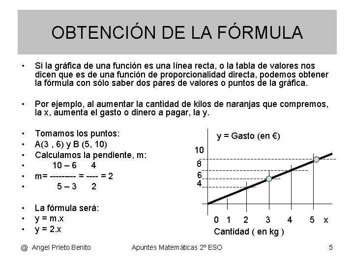 OBTENCIÓN DE LA FÓRMULA • Si la gráfica de una función es una línea OBTENCIÓN DE LA FÓRMULA • Si la gráfica de una función es una línea