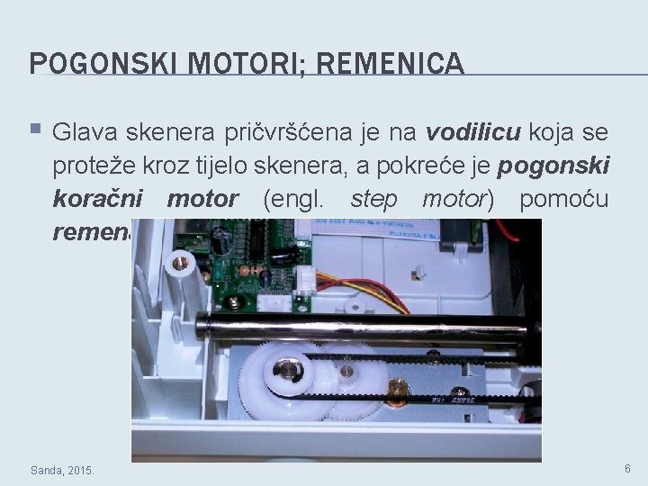 POGONSKI MOTORI; REMENICA Glava skenera pričvršćena je na vodilicu koja se proteže kroz tijelo