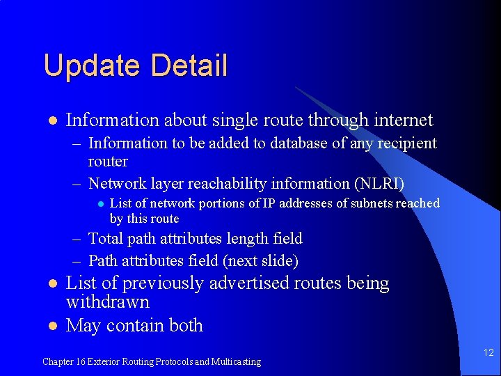 Update Detail l Information about single route through internet – Information to be added