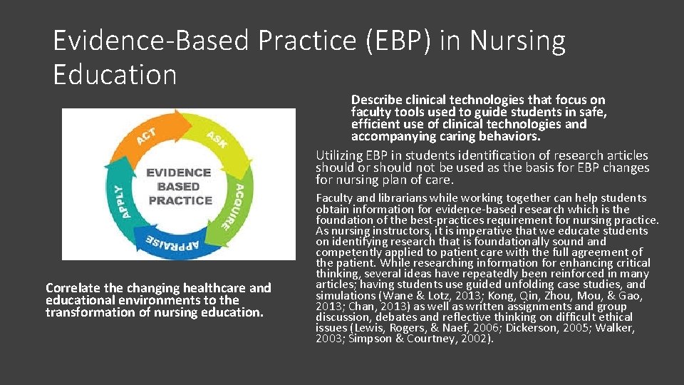 Evidence-Based Practice (EBP) in Nursing Education Describe clinical technologies that focus on faculty tools