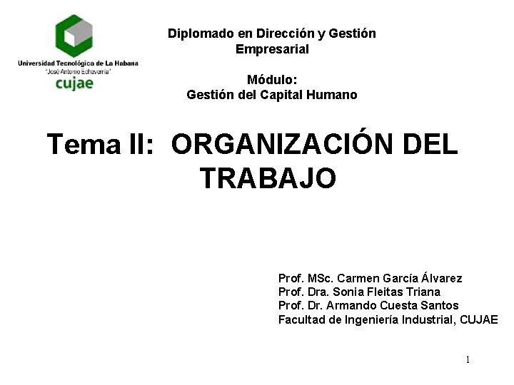 Diplomado en Dirección y Gestión Empresarial Módulo: Gestión del Capital Humano Tema II: ORGANIZACIÓN