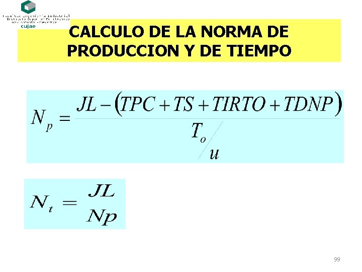 CALCULO DE LA NORMA DE PRODUCCION Y DE TIEMPO 99 