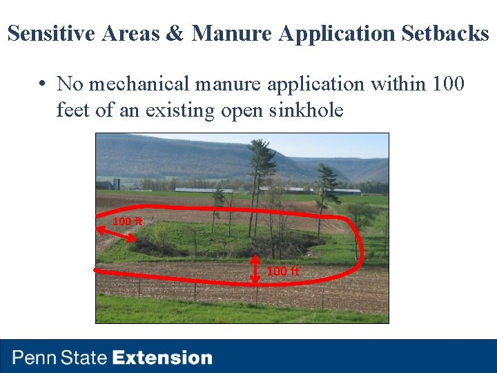 Sensitive Areas & Manure Application Setbacks • No mechanical manure application within 100 feet