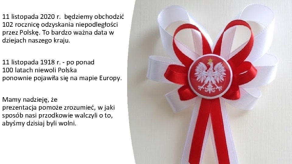 11 listopada 2020 r. będziemy obchodzić 102 rocznicę odzyskania niepodległości przez Polskę. To bardzo