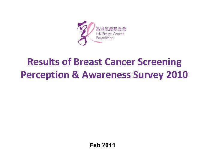 Results of Breast Cancer Screening Perception & Awareness Survey 2010 Feb 2011 