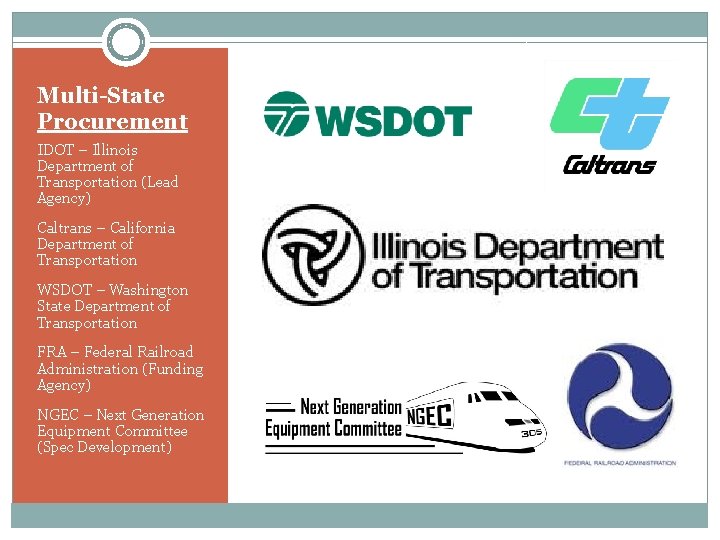 Multi-State Procurement IDOT – Illinois Department of Transportation (Lead Agency) Caltrans – California Department