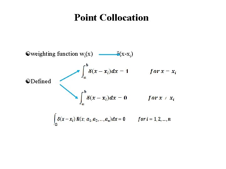 Point Collocation weighting function wi(x) Defined (x-xi) 