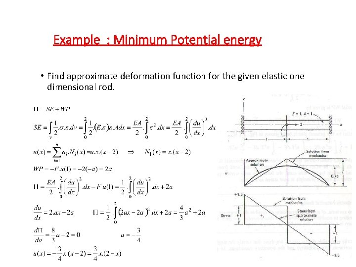 Example : Minimum Potential energy • Find approximate deformation function for the given elastic