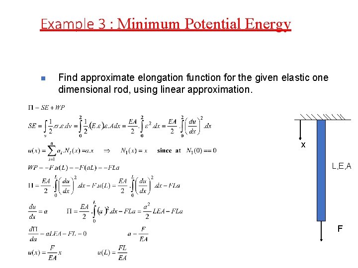 Example 3 : Minimum Potential Energy n Find approximate elongation function for the given