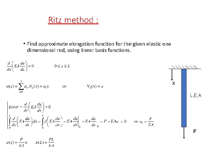 Ritz method : • Find approximate elongation function for the given elastic one dimensional