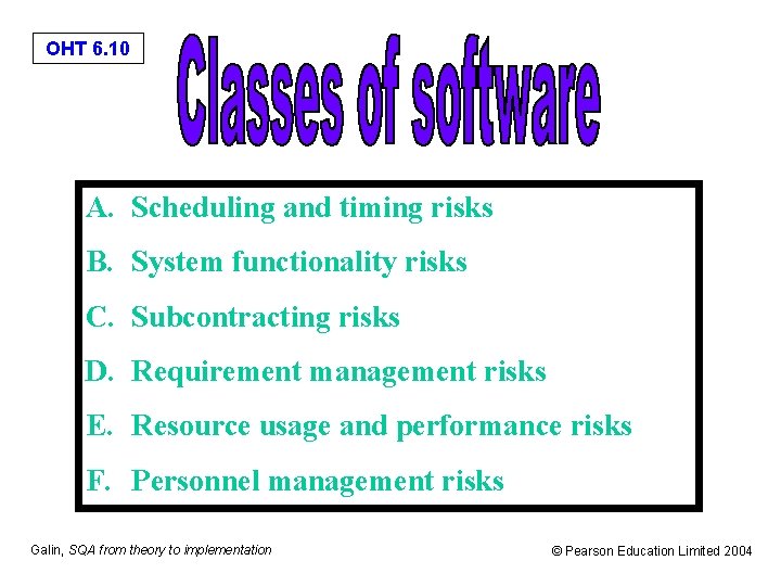 OHT 6. 10 A. Scheduling and timing risks B. System functionality risks C. Subcontracting