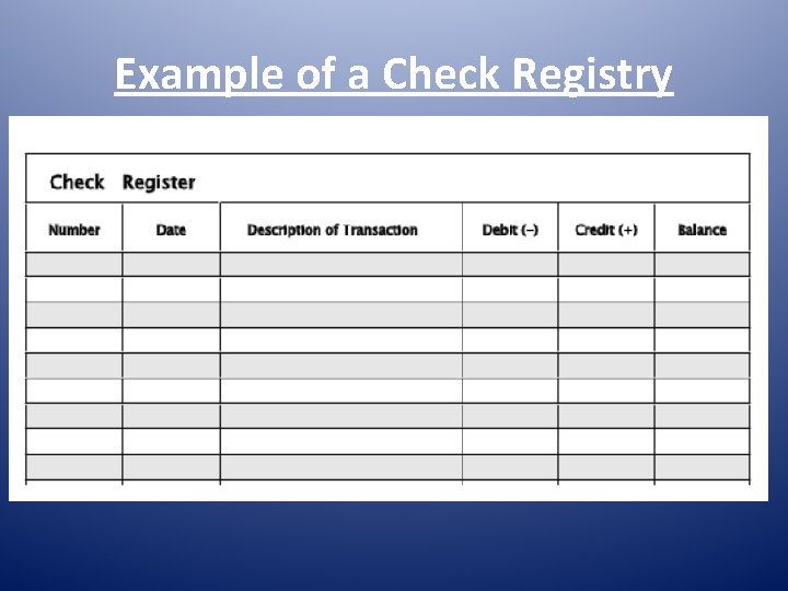 Example of a Check Registry 