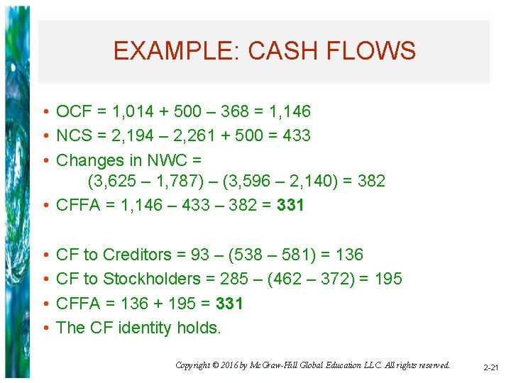 EXAMPLE: CASH FLOWS • OCF = 1, 014 + 500 – 368 = 1,