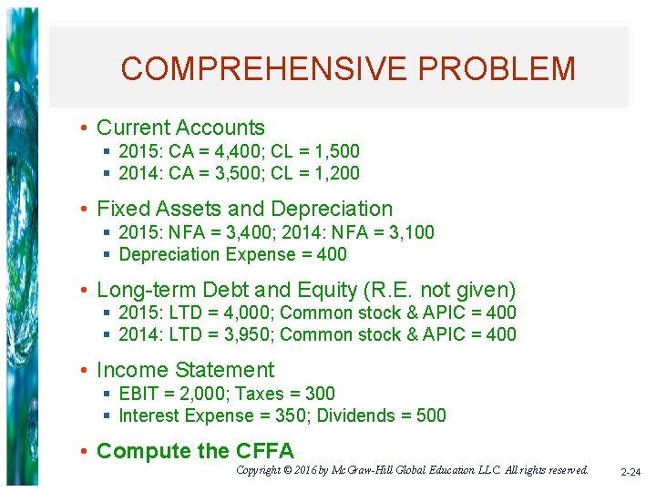 COMPREHENSIVE PROBLEM • Current Accounts § 2015: CA = 4, 400; CL = 1,