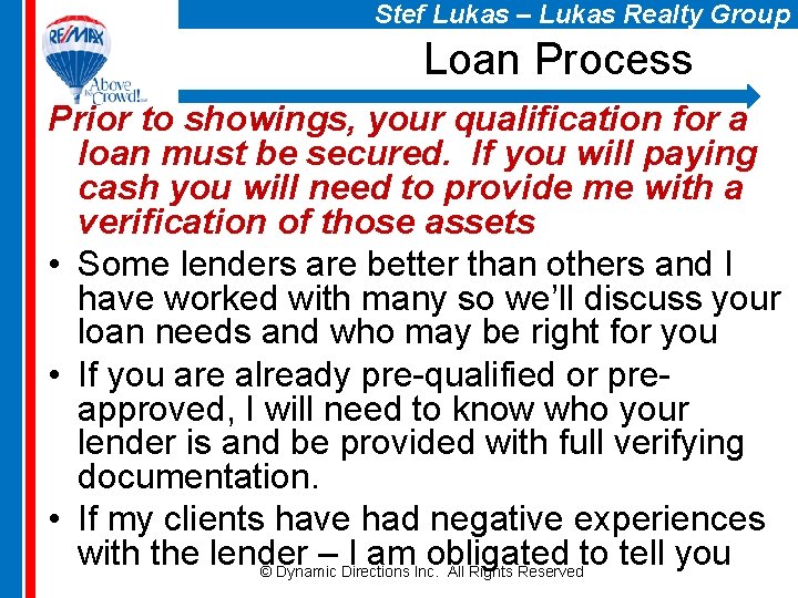 Stef Lukas – Lukas Realty Group Loan Process Prior to showings, your qualification for