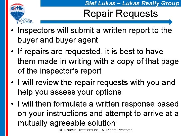 Stef Lukas – Lukas Realty Group Repair Requests • Inspectors will submit a written