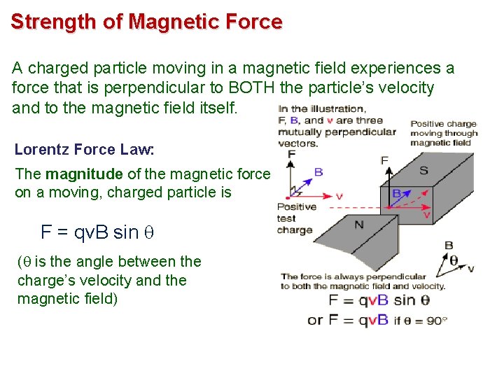 Strength of Magnetic Force A charged particle moving in a magnetic field experiences a