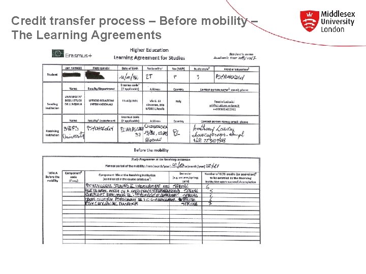 Credit transfer process – Before mobility – The Learning Agreements 