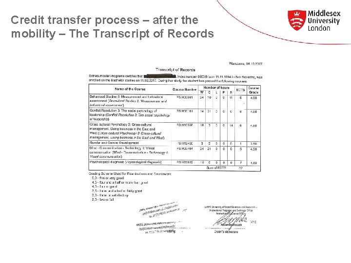 Credit transfer process – after the mobility – The Transcript of Records 
