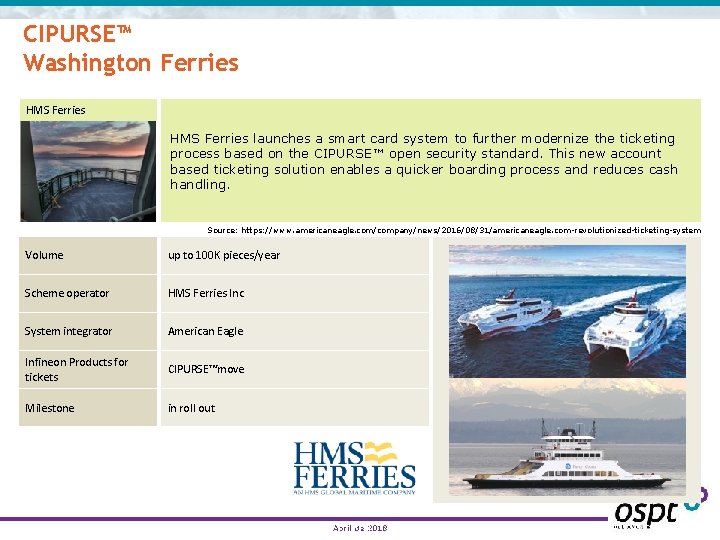 CIPURSE™ Washington Ferries HMS Ferries launches a smart card system to further modernize the