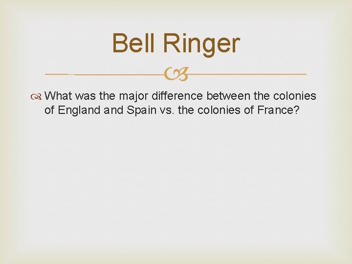 Bell Ringer What was the major difference between the colonies of England Spain vs.