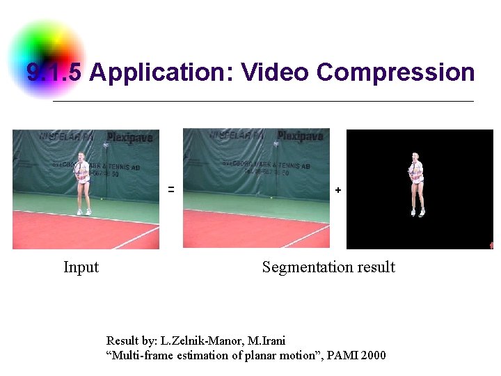 9. 1. 5 Application: Video Compression = Input + Segmentation result Result by: L.