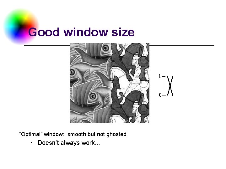 Good window size 1 0 “Optimal” window: smooth but not ghosted • Doesn’t always