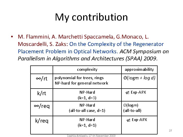 My contribution • M. Flammini, A. Marchetti Spaccamela, G. Monaco, L. Moscardelli, S. Zaks: