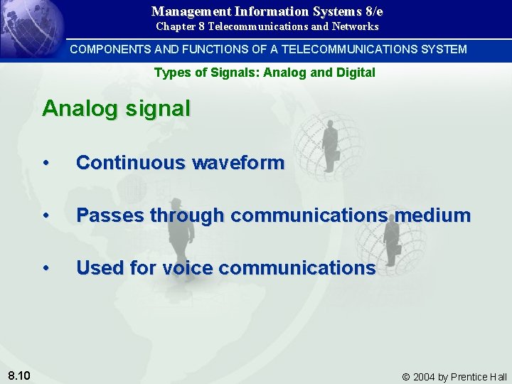 Management Information Systems 8/e Chapter 8 Telecommunications and Networks COMPONENTS AND FUNCTIONS OF A