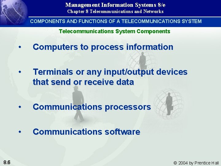 Management Information Systems 8/e Chapter 8 Telecommunications and Networks COMPONENTS AND FUNCTIONS OF A