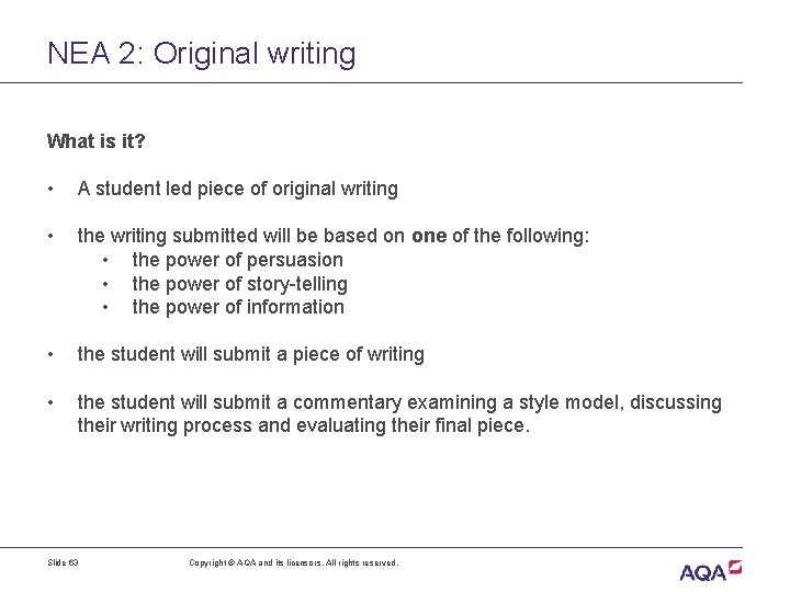 NEA 2: Original writing What is it? • A student led piece of original