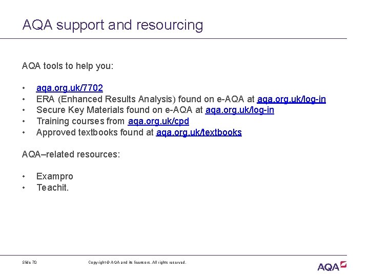 AQA support and resourcing AQA tools to help you: • • • aqa. org.