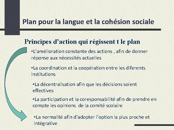 Plan pour la langue et la cohésion sociale Principes d’action qui régissent t le