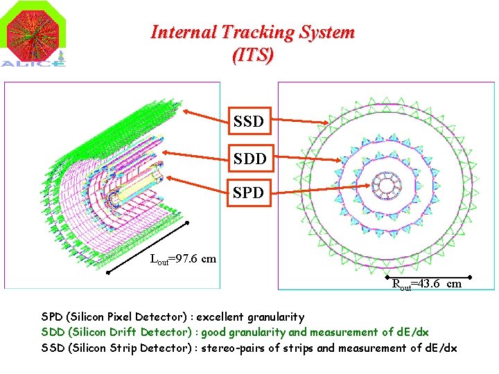 Internal Tracking System (ITS) SSD SDD SPD Lout=97. 6 cm Rout=43. 6 cm SPD