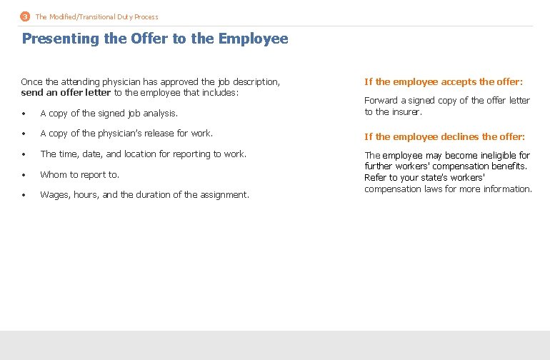 3 The Modified/Transitional Duty Process Presenting the Offer to the Employee Once the attending