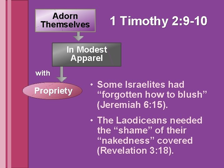 Adorn Themselves 1 Timothy 2: 9 -10 In Modest Apparel with Propriety • Some