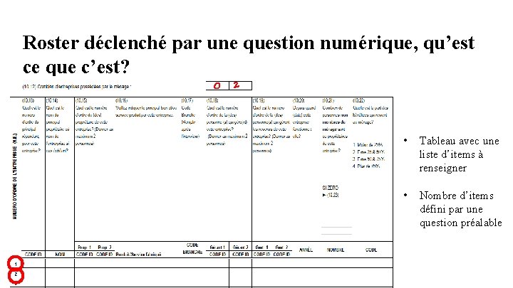 Roster déclenché par une question numérique, qu’est ce que c’est? 0 2 • Tableau Roster déclenché par une question numérique, qu’est ce que c’est? 0 2 • Tableau