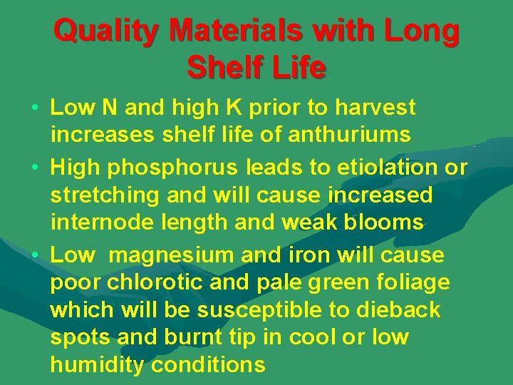 Quality Materials with Long Shelf Life • Low N and high K prior to