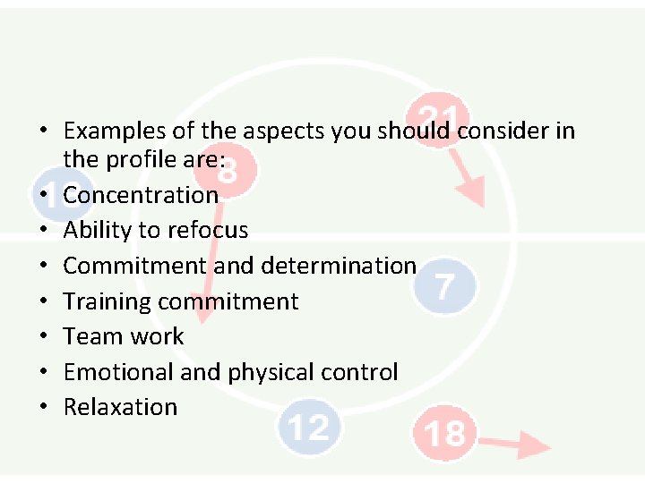  • Examples of the aspects you should consider in the profile are: •